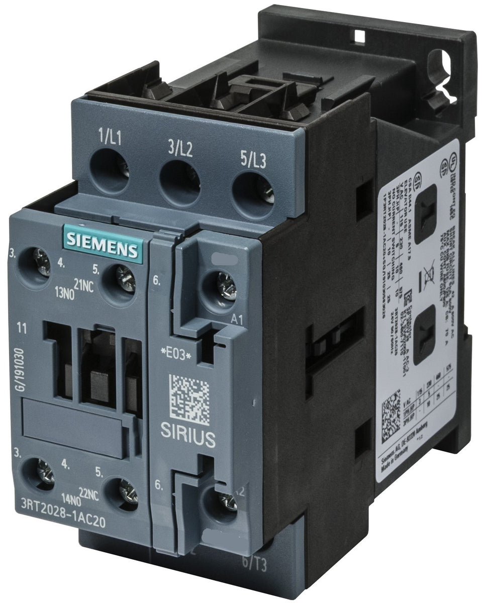 3RT2028-1AN20 Siemens, Siemens Contactor, 220 V ac Coil, 3-Pole, 38 A,  18.5 kW, 1NO + 1NC, 216-2877